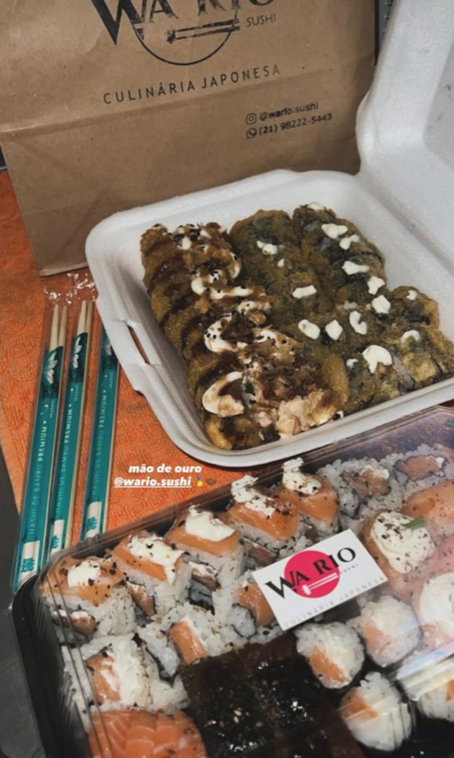 Delivery WA RIO Sushi com embalagem da casa